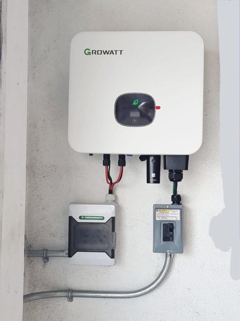 Growatt solar inverter professionally installed by Energias RGM as part of a photovoltaic solar energy system.