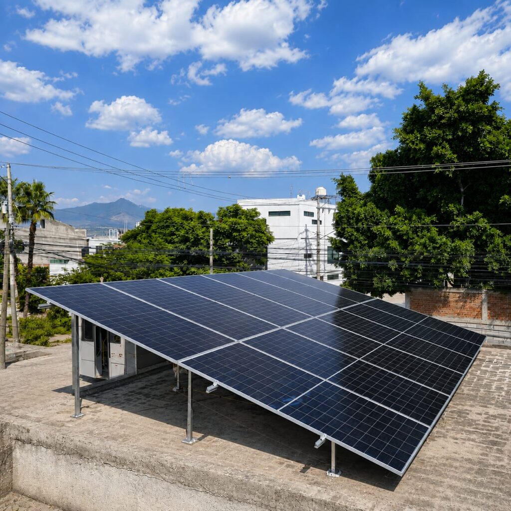 Rooftop photovoltaic solar panel system installed by Energias RGM to generate clean renewable energy and reduce electricity costs.